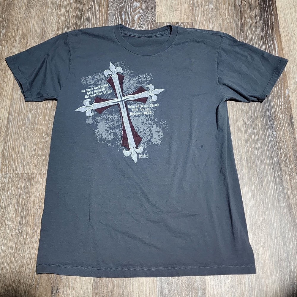Kerusso T-Shirt God Jesus Hebrews 10:10 Double Sided Gray Adult Size M 18"x26.5"